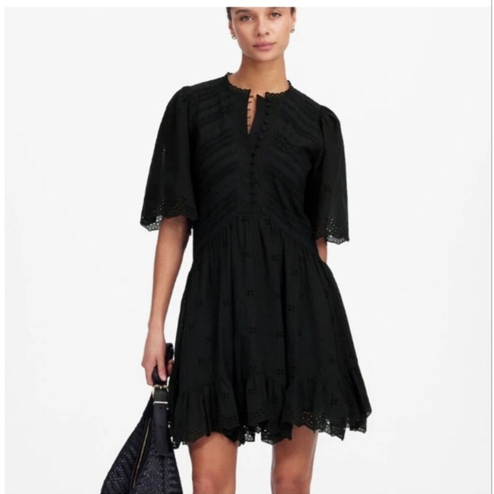 Madewell Eyelet Flutter Sleeve Cotton Minidress in Black